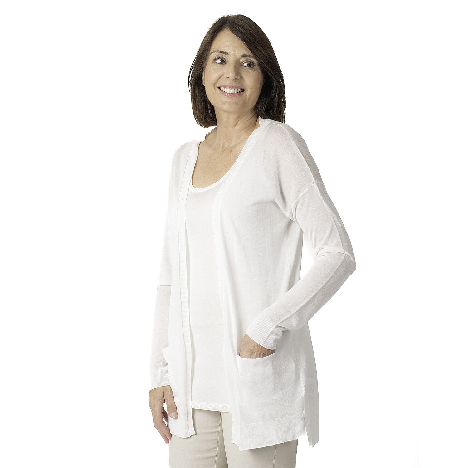 Geox Ladies Fine Gauge Cardigan (Size L) - Off White