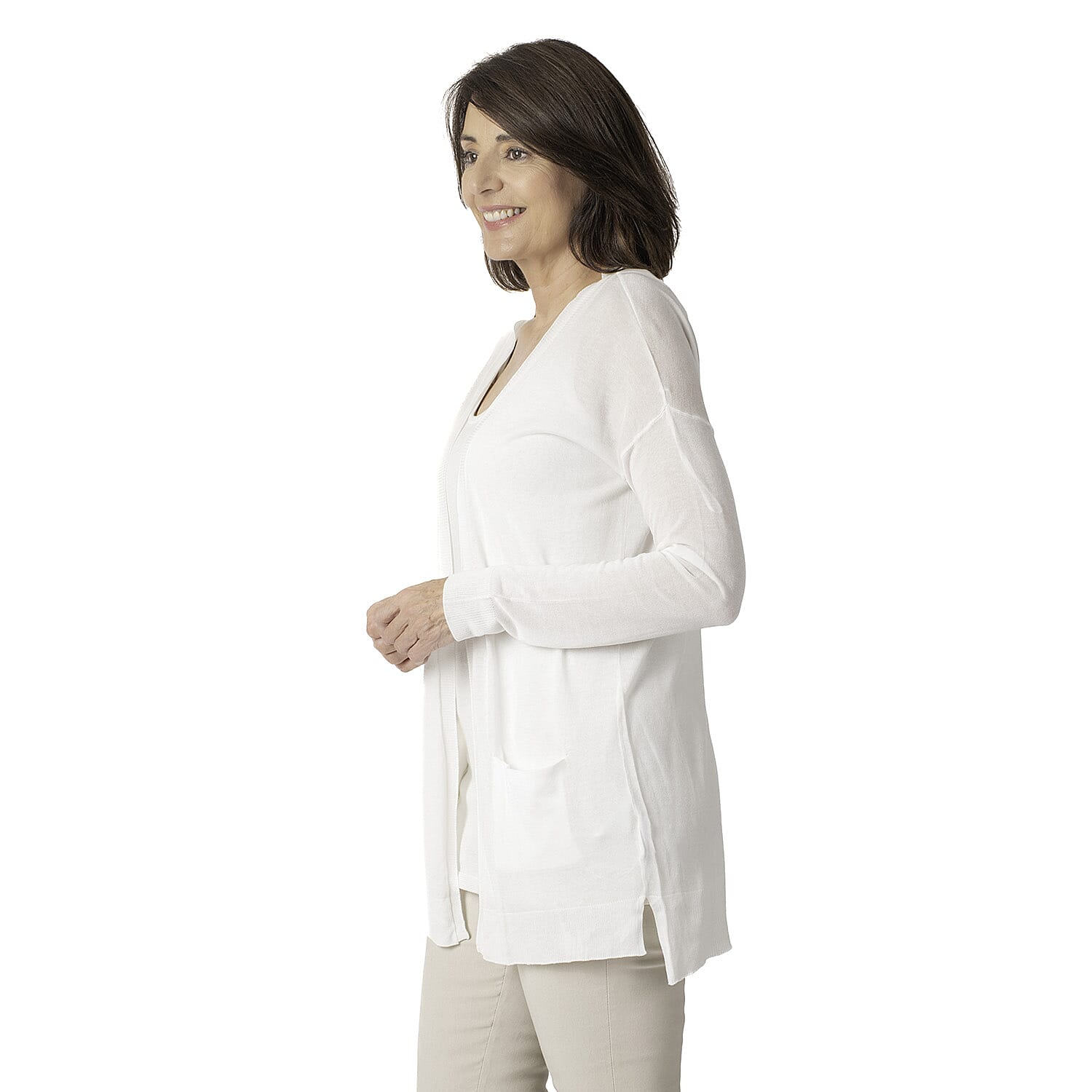 Geox Ladies Fine Gauge Cardigan (Size L) - Off White