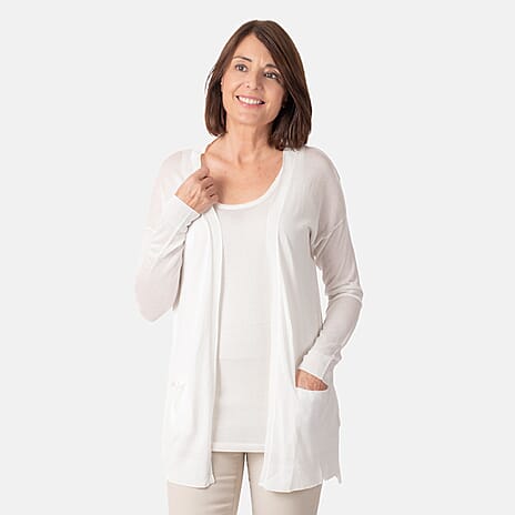 Geox Ladies Fine Gauge Cardigan (Size M) - Off White