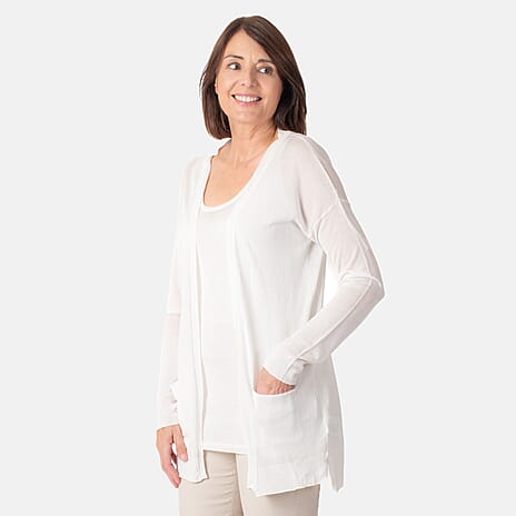Geox Ladies Fine Gauge Cardigan (Size M) - Off White