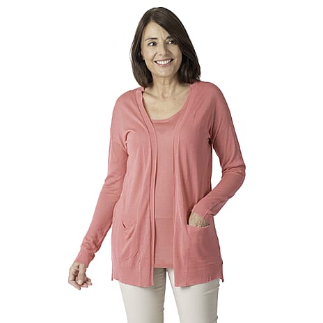 Geox Ladies Fine Gauge Cardigan (Size L) - Dark Begonnia