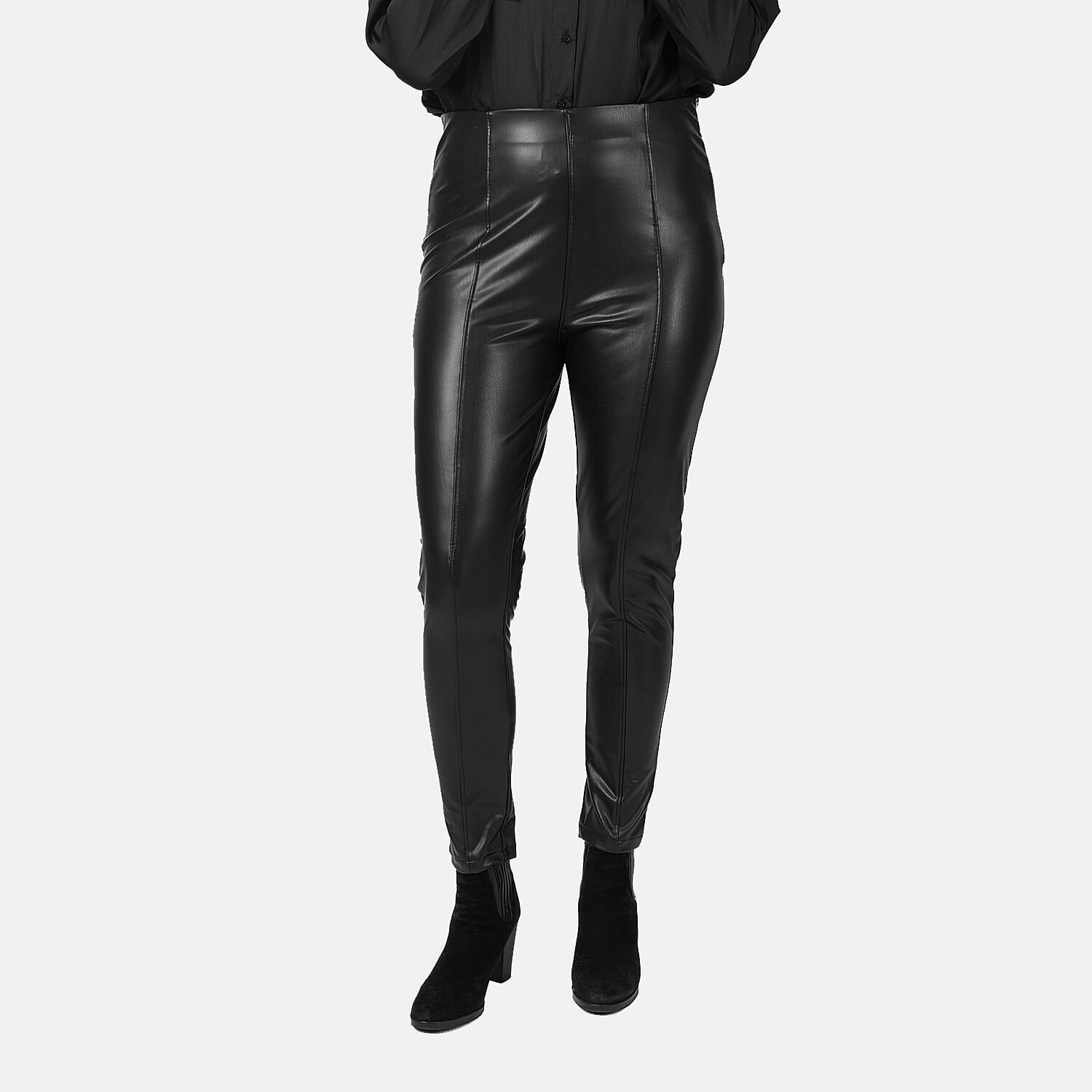 Stretch Faux Leather Trouser with Side Zip (Size 8) - Black