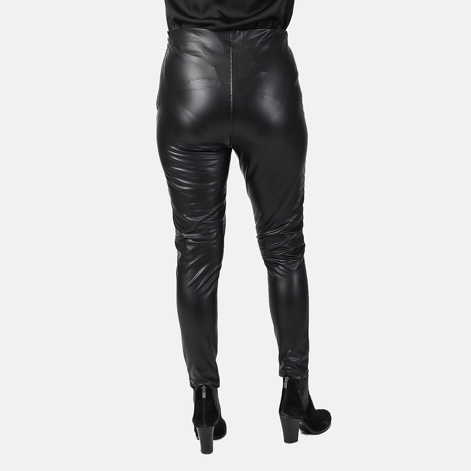 Stretch Faux Leather Trouser with Side Zip (Size 8) - Black