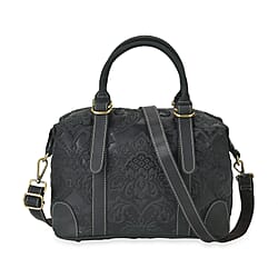 Genuine Leather Convertible Vintage Style Bag with Embossed Damask