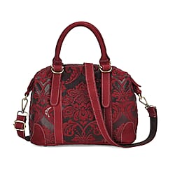 Genuine Leather Convertible Vintage Style Bag with Embossed Damask