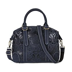 Genuine Leather Convertible Vintage Style Bag with Embossed Damask