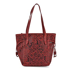 Genuine Leather Embossed Floral Tote Bag