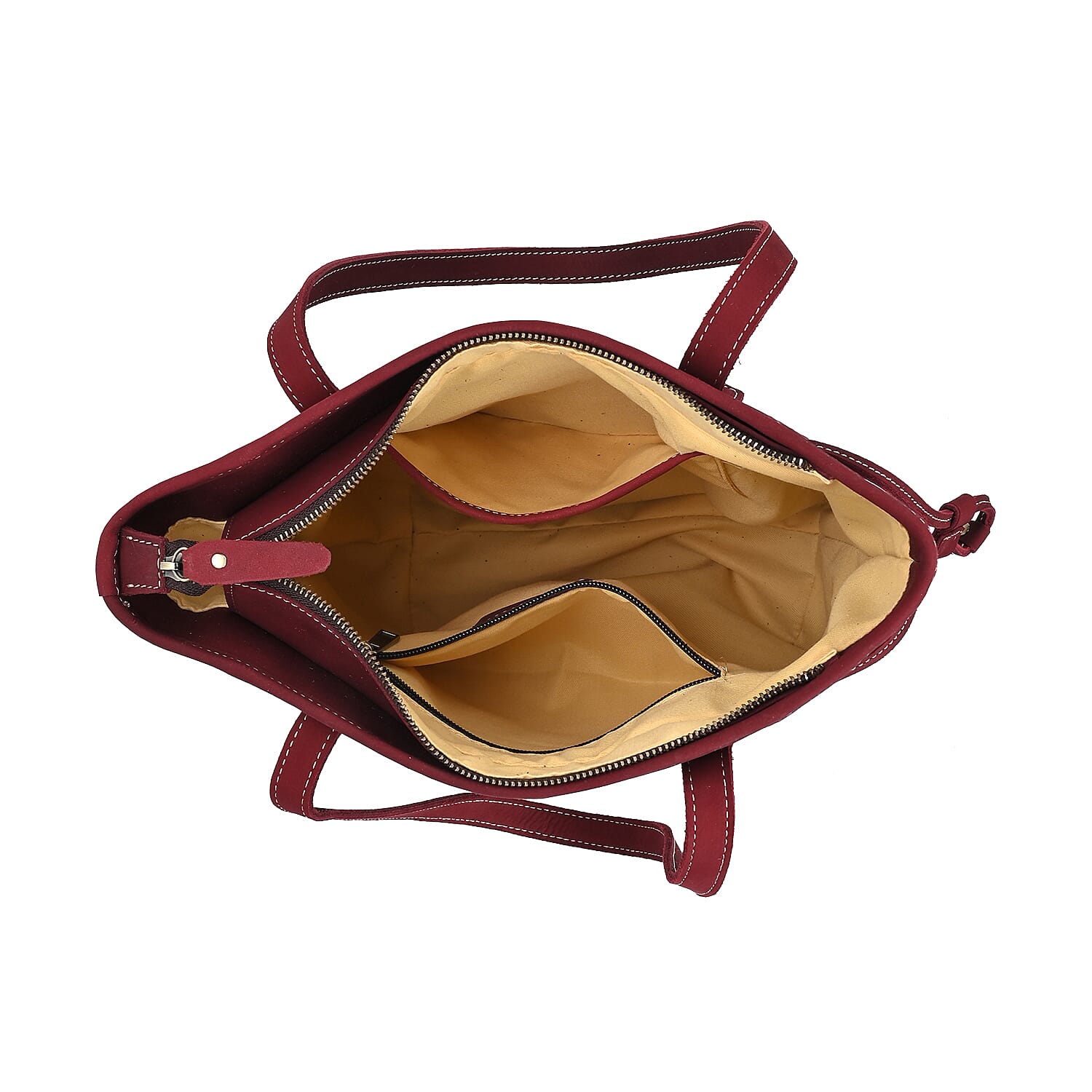Genuine Leather Tote Bag (Size 38x30x9 cm) - Burgundy Genuine Leather Tote Bag (Size 38x30x9 cm) - Burgundy