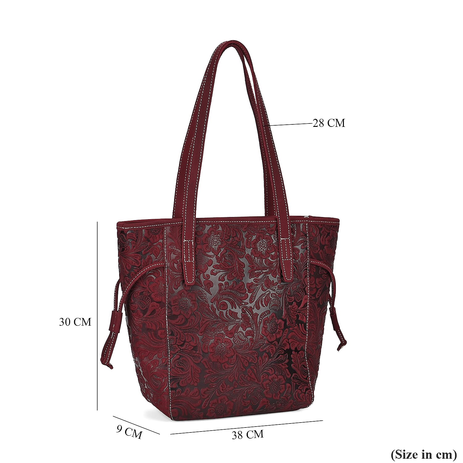 Genuine Leather Tote Bag (Size 38x30x9 cm) - Burgundy Genuine Leather Tote Bag (Size 38x30x9 cm) - Burgundy