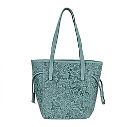Genuine Leather Embossed Floral Tote Bag