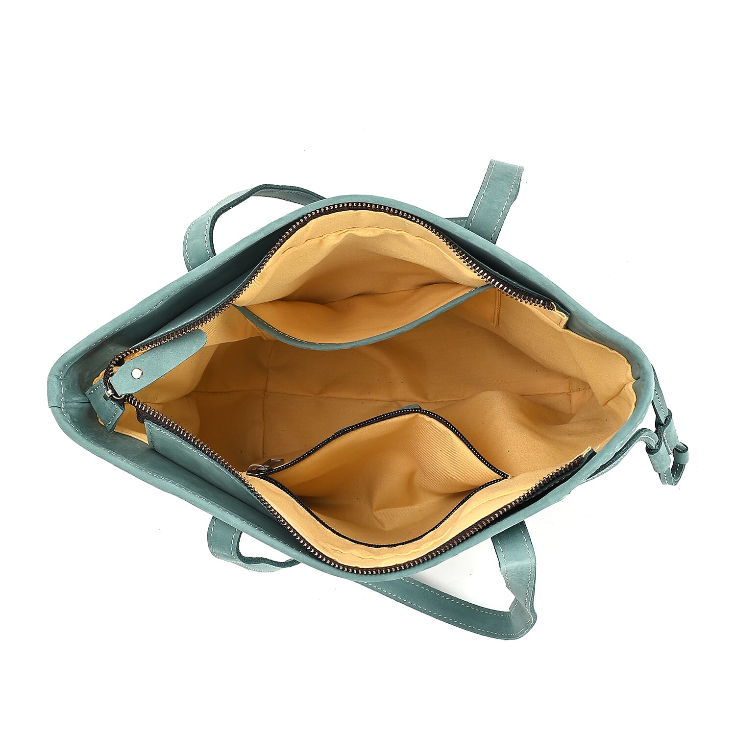 100% Geniune Leather Floral Embossed Tote Bag - Green