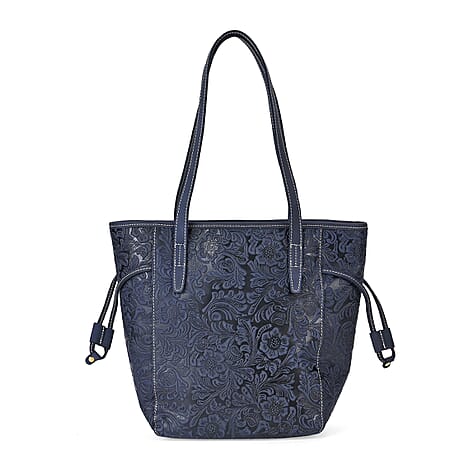 Genuine Leather Tote Bag (Size 38x30x9 cm) - Navy