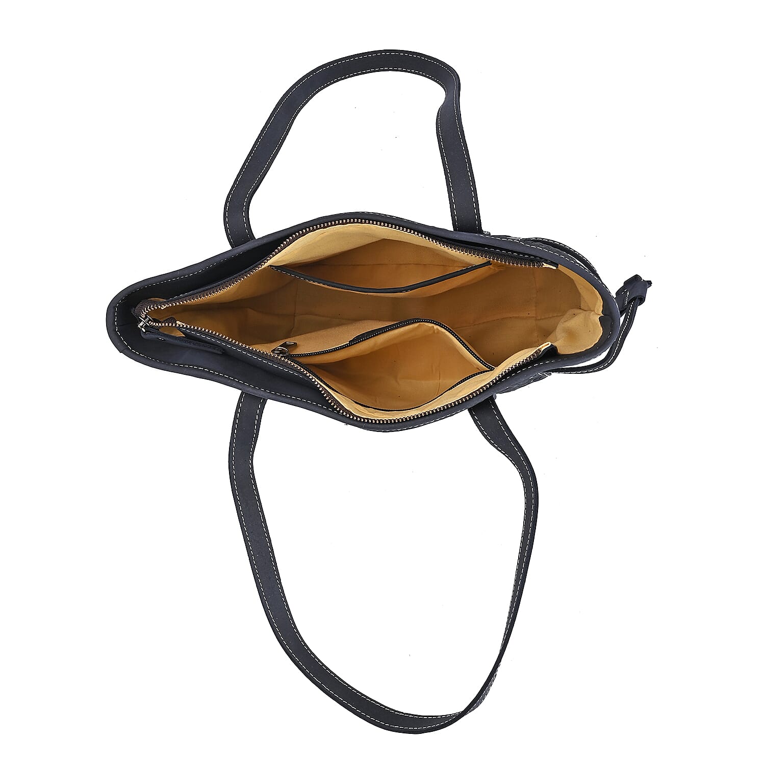 100% Geniune Leather Floral Embossed Tote Bag - Navy