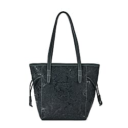 Genuine Leather Embossed Floral Tote Bag
