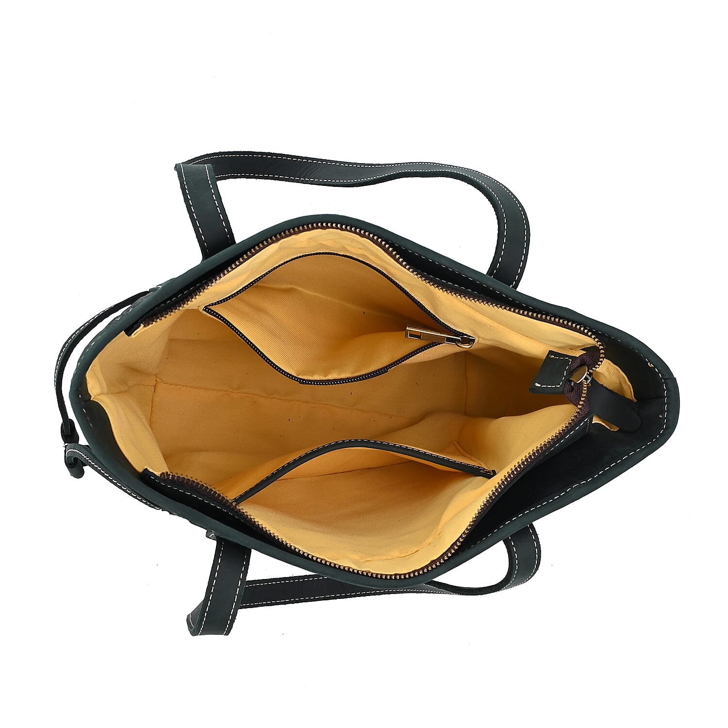 100% Geniune Leather Floral Embossed Tote Bag - Dark Green