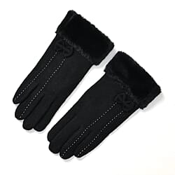 Cashmere-Blend Winter Gloves with Faux Fur Trim and Bow Detail - Touchscreen Friendly