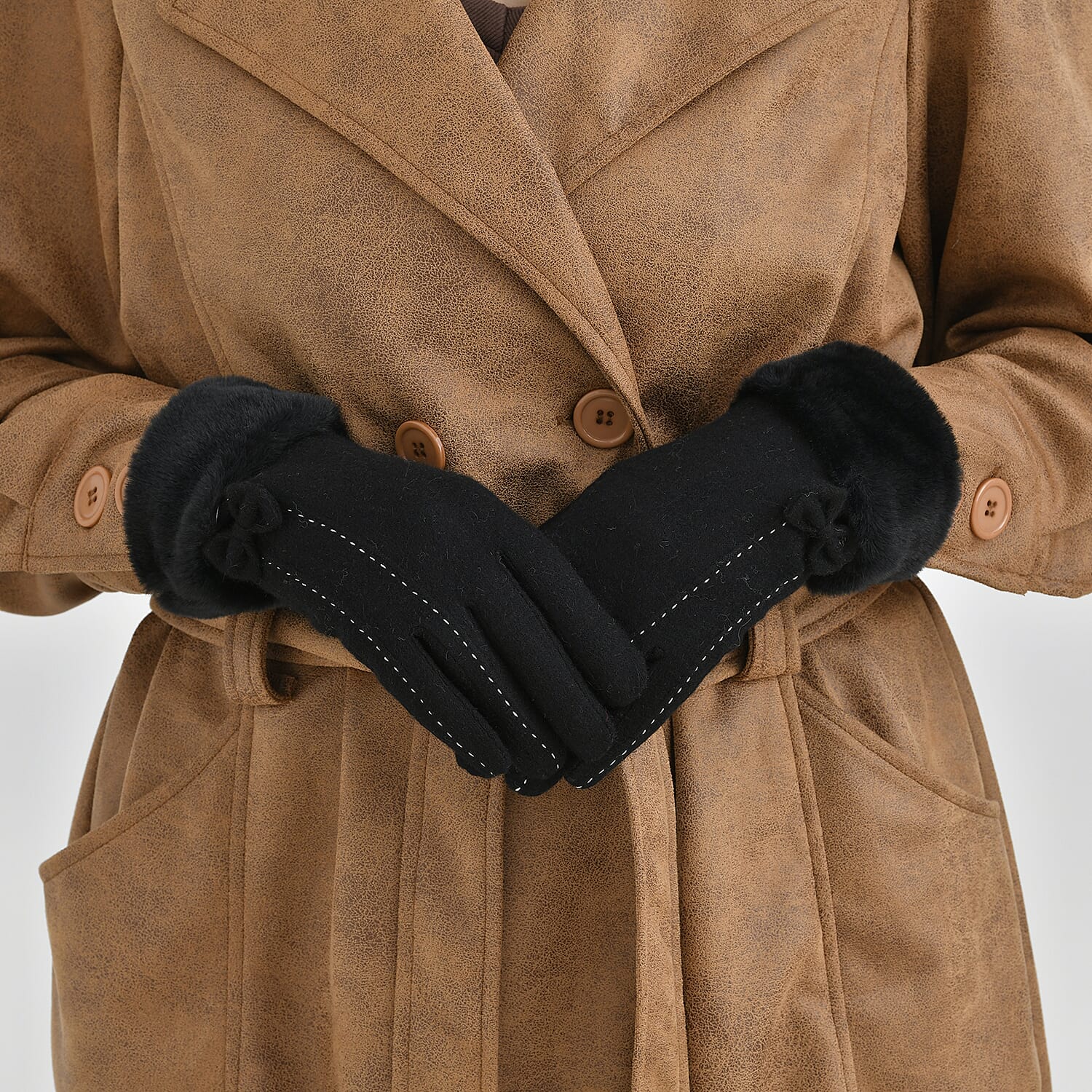 Cashmere Wool Gloves One Size- Black