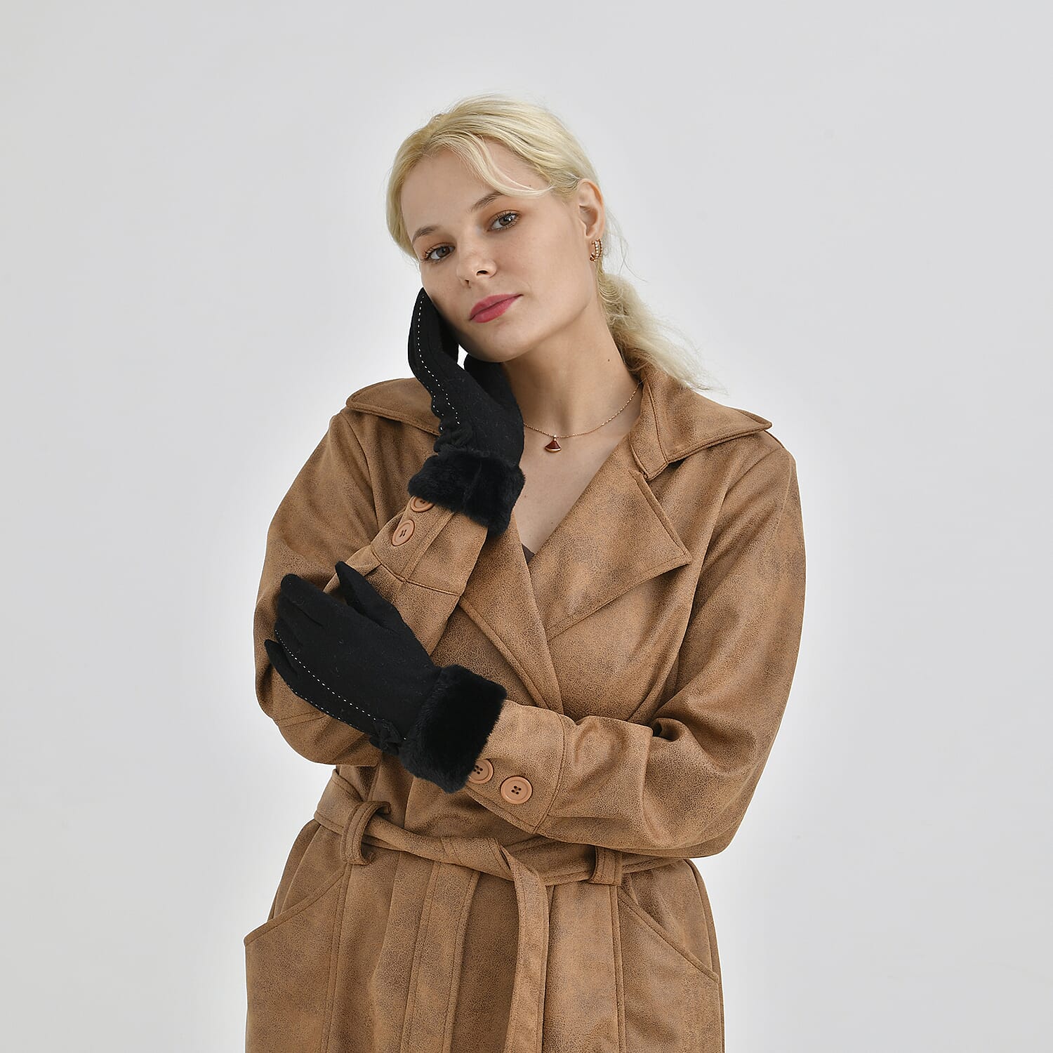 Cashmere Wool Gloves One Size- Black