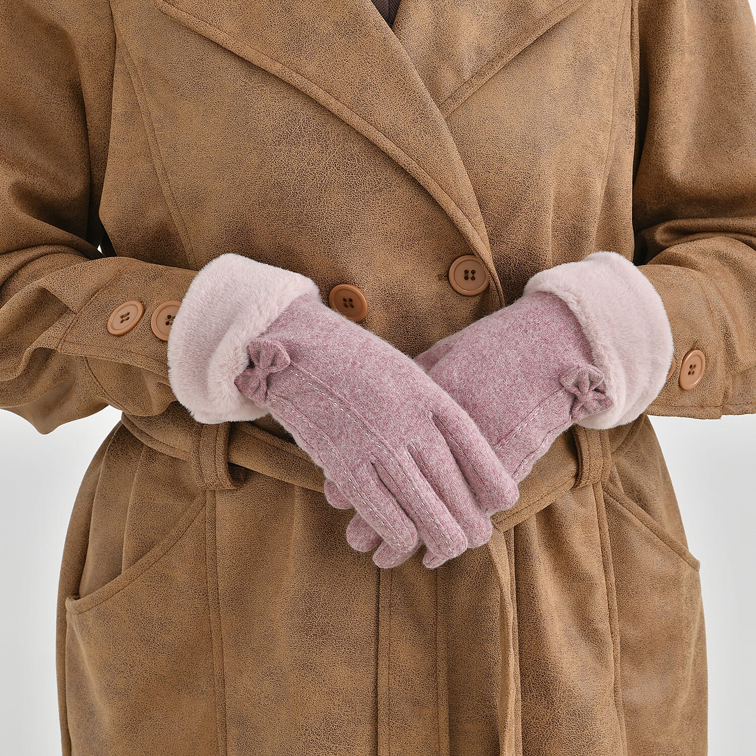 One Time Closeout - Cashmere Wool Gloves One Size- Pink