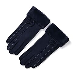 Cashmere-Blend Winter Gloves with Faux Fur Trim and Bow Detail - Touchscreen Friendly