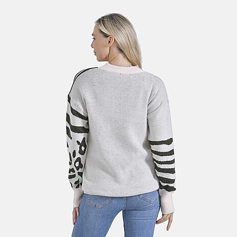 La Marey R-Neck Leopard Print Sweater - Beige (Size 16 to 22)