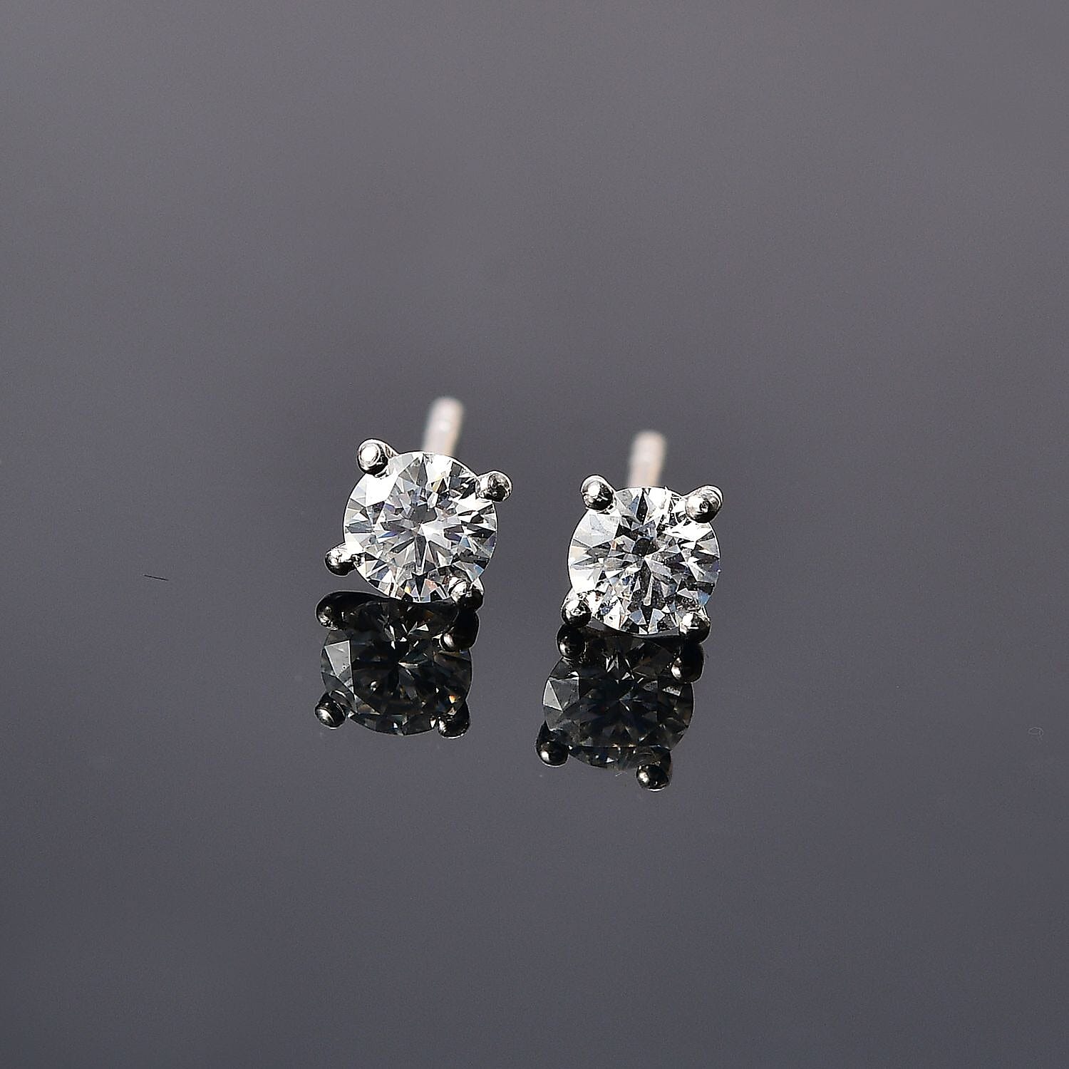 Moissanite Stud Earrings in Platinum Overlay Sterling Silver