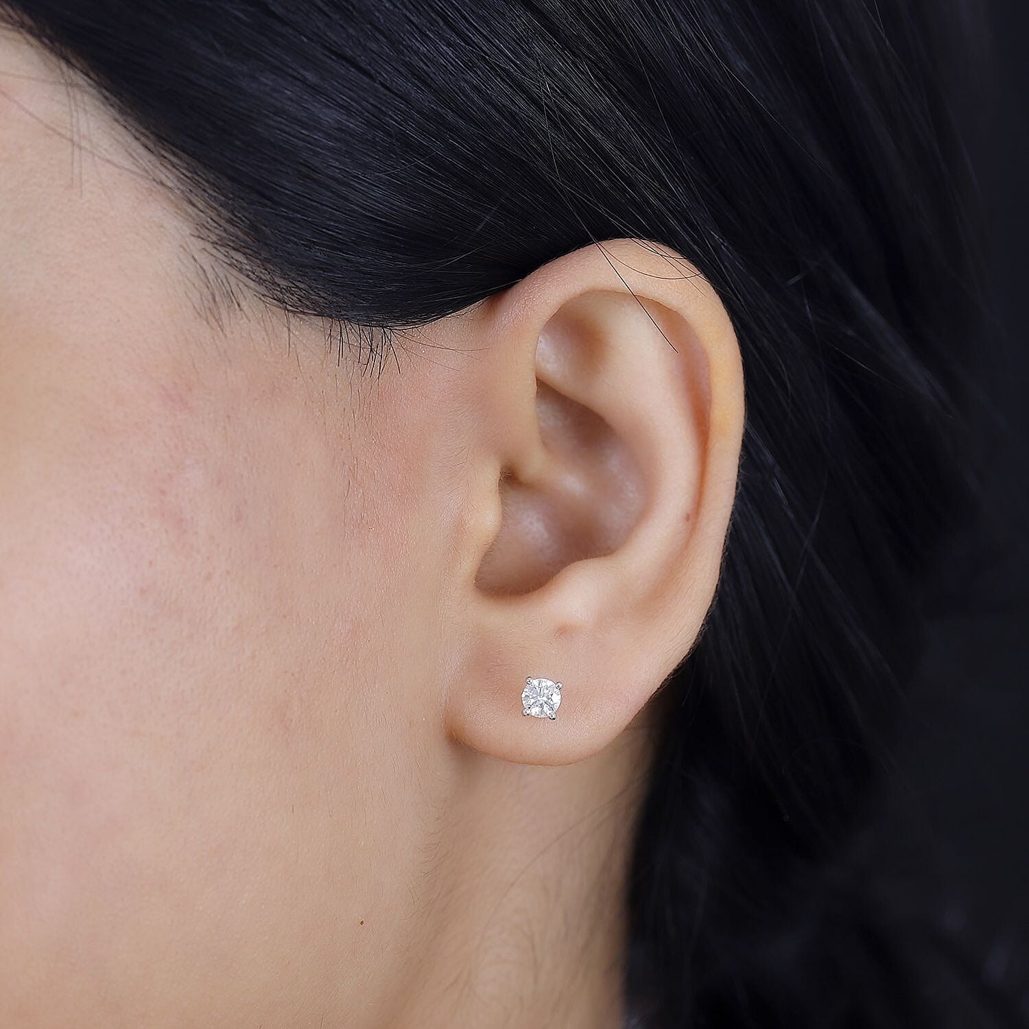 Moissanite Stud Earrings in Platinum Overlay Sterling Silver