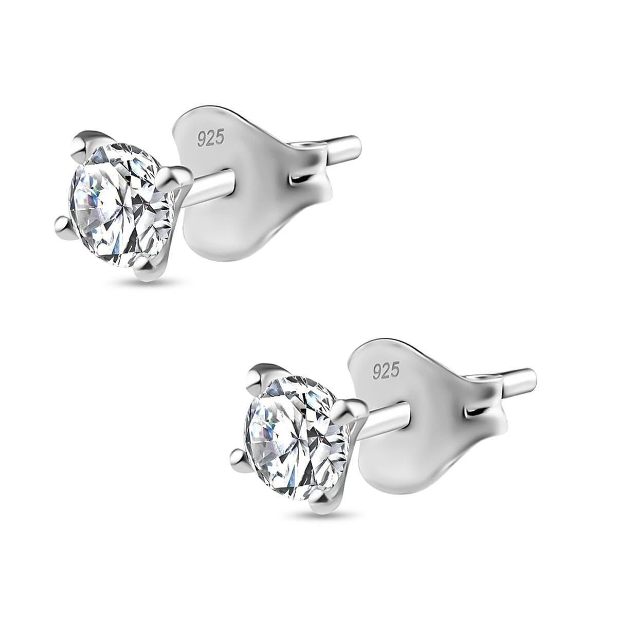 Moissanite Stud Earrings in Platinum Overlay Sterling Silver