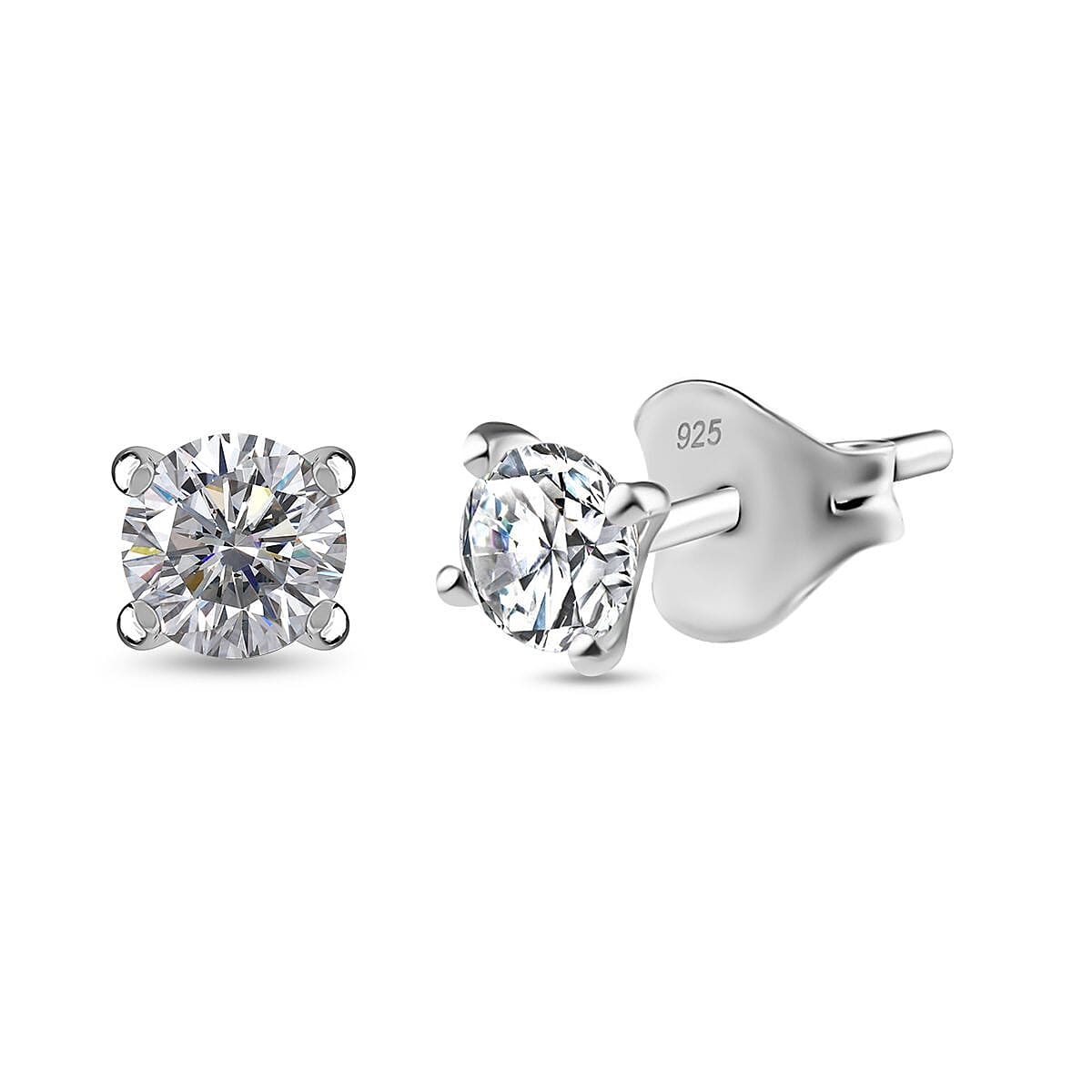 Moissanite Stud Earrings in Platinum Overlay Sterling Silver