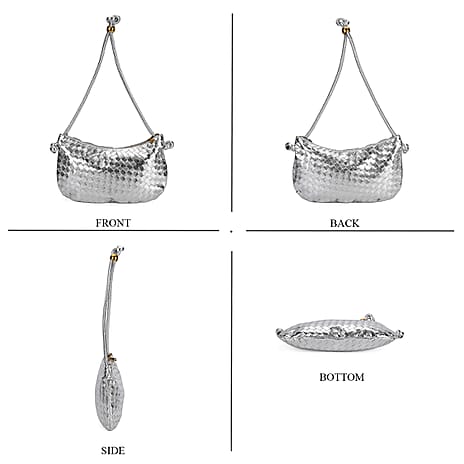 Leatherette Weave Pattern Crossbody Bag - Silver