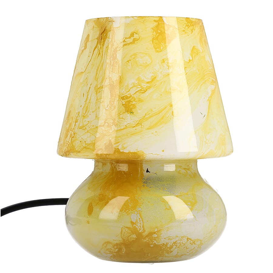 Glass Marble Printed Table Lamp with Inline Switch E 27 Holder - Yellow