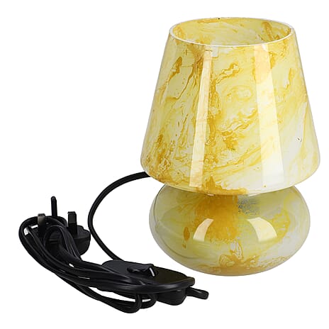 Glass Marble Printed Table Lamp with Inline Switch E 27 Holder - White