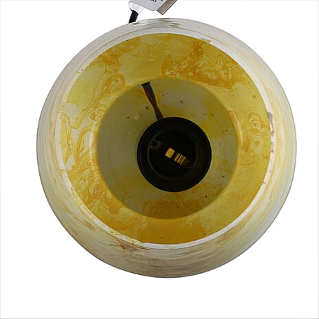Glass Marble Printed Table Lamp with Inline Switch E 27 Holder - White