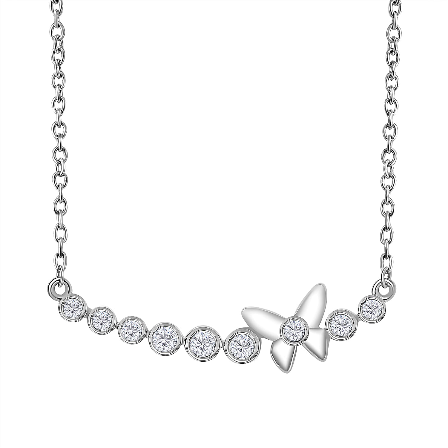 Moissanite  Fancy Necklace (Size - 20) in rhodium Sterling Silver 0.40 ct  0.430  Ct.