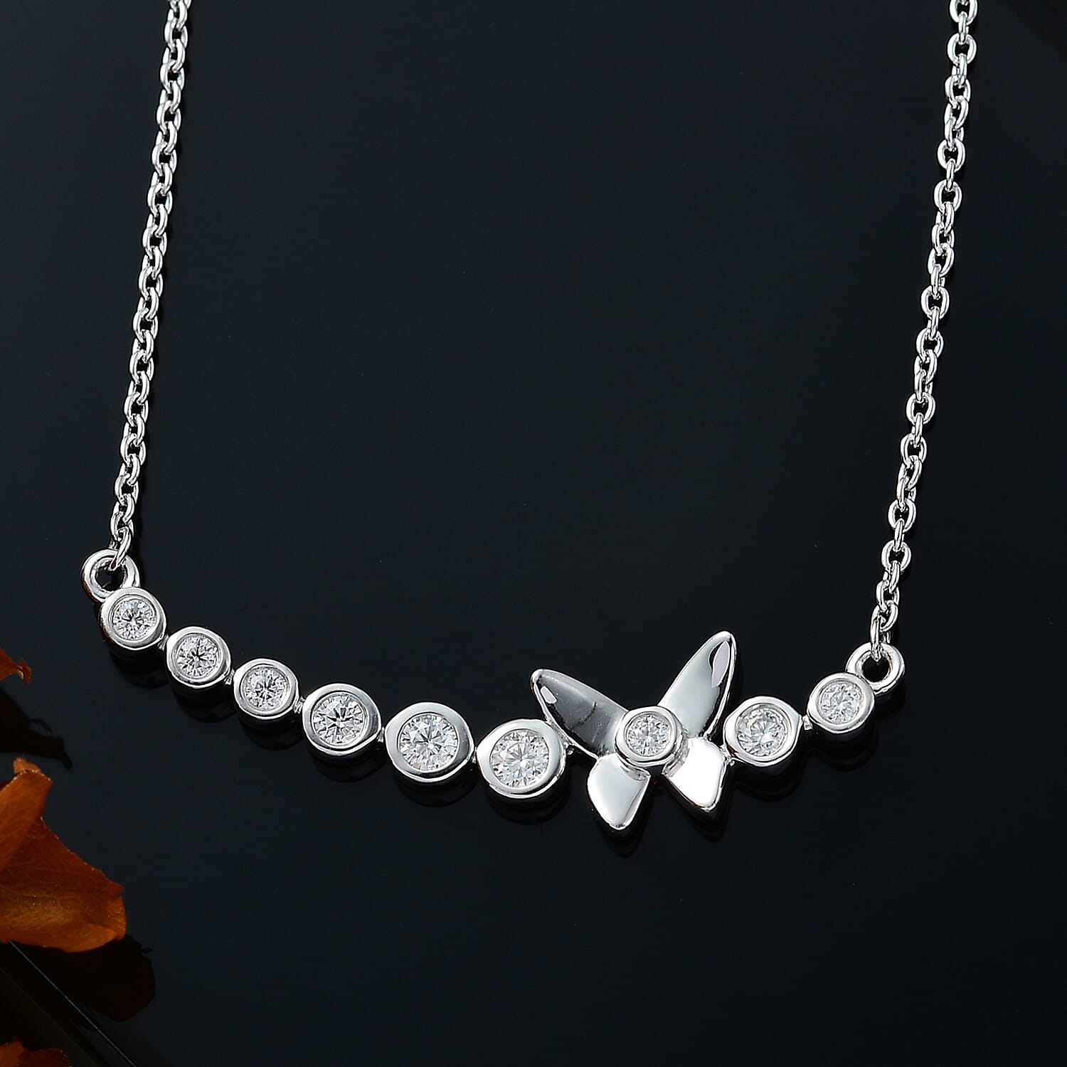 Moissanite  Fancy Necklace (Size - 20) in rhodium Sterling Silver 0.40 ct  0.430  Ct.