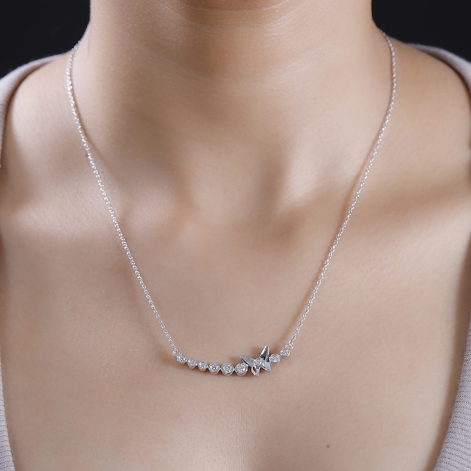 Moissanite  Fancy Necklace (Size - 20) in rhodium Sterling Silver 0.40 ct  0.430  Ct.