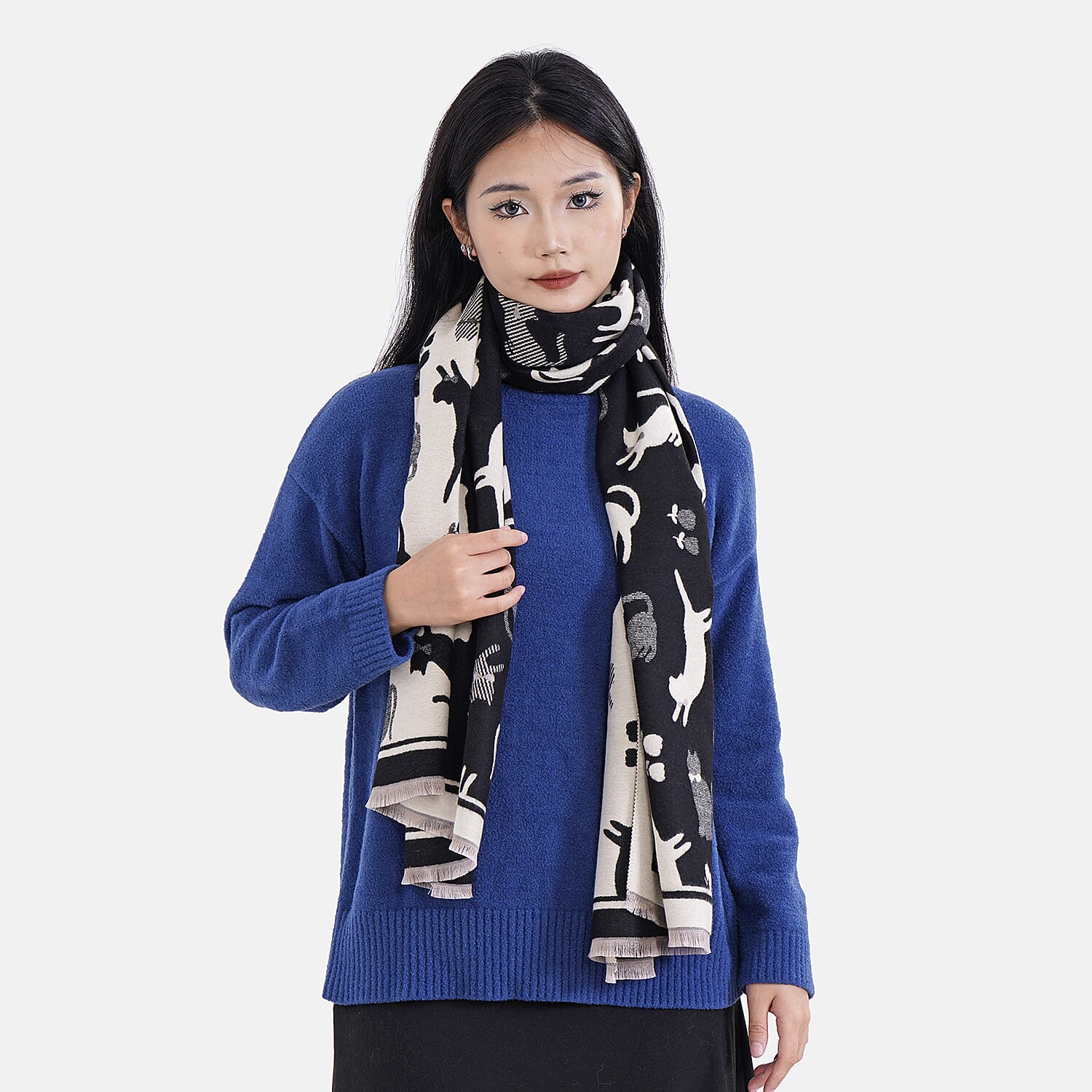 Closeout Deal Super Soft Cat Print Shawl - Black & Beige