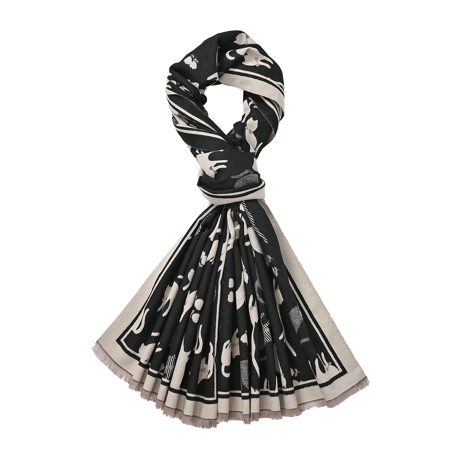 Closeout Deal Super Soft Cat Print Shawl - Black & Beige