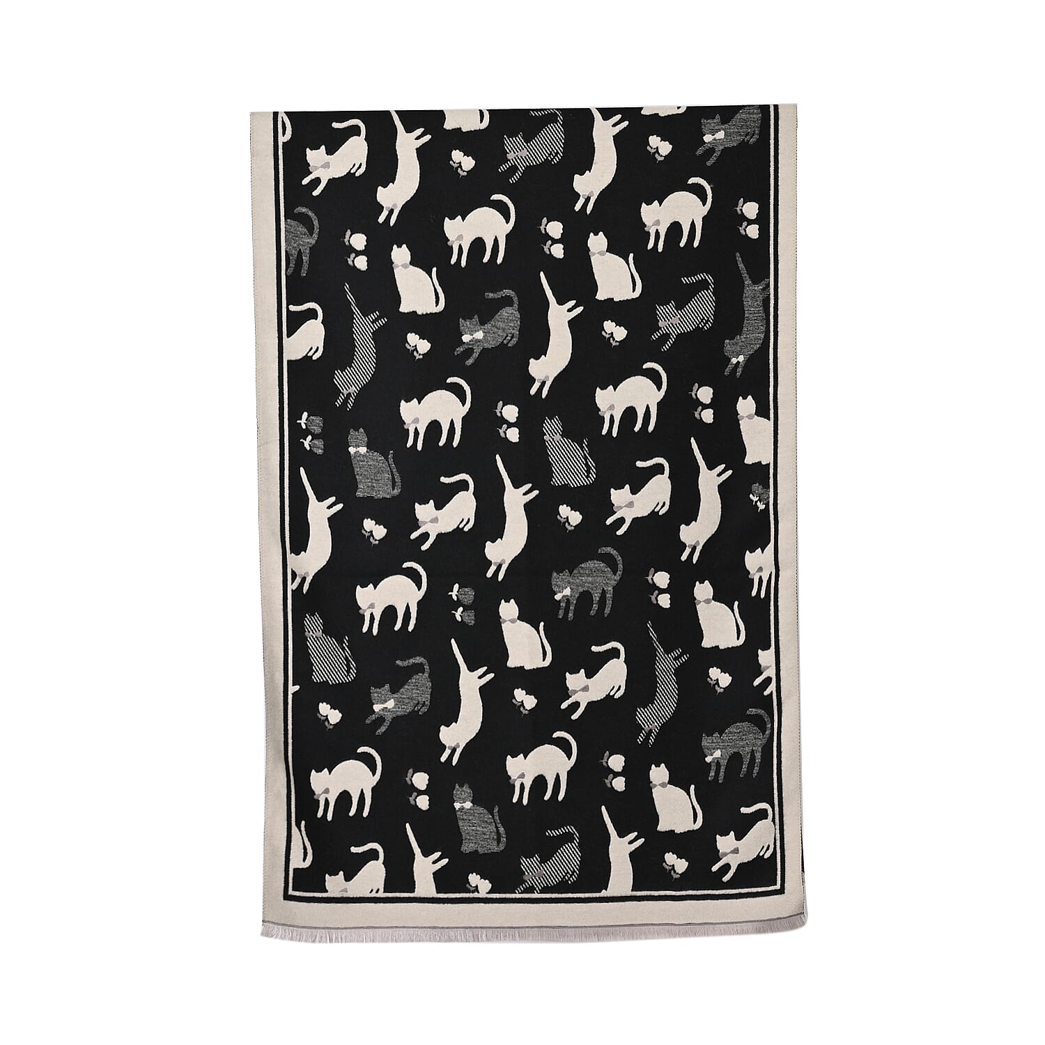 Closeout Deal Super Soft Cat Print Shawl - Black & Beige