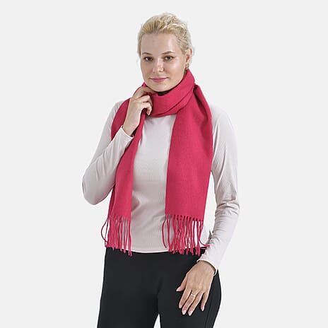 100% Wool Solid Warm Scarf (Size 160x30 cm) - Red