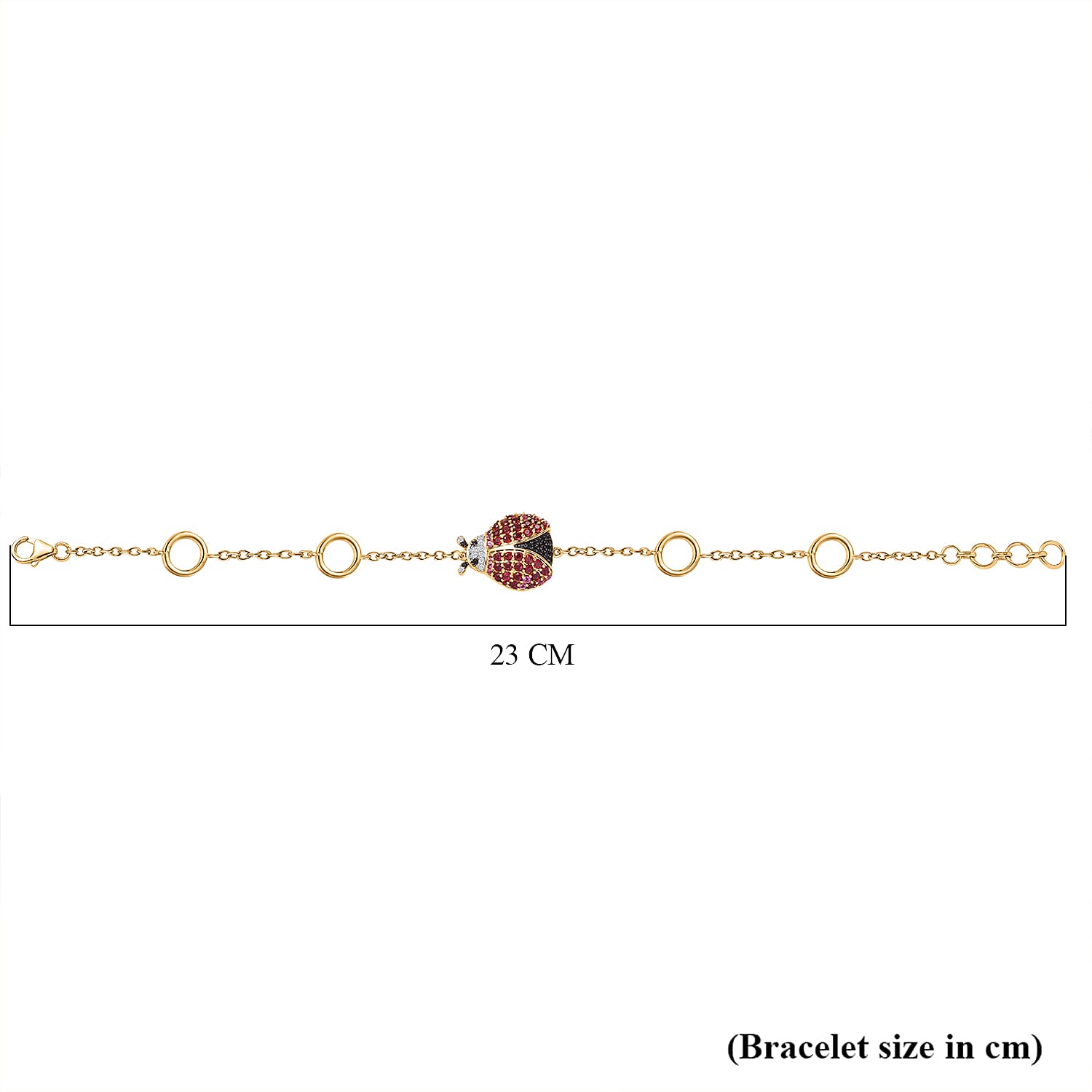 GP Italian Garden Collection - Lady Luck Rose & Lotus Garnet, Black Spinel & Zircon Ladybug Bracelet (Size 7.5) in 18K Gold Vermeil Sterling Silver