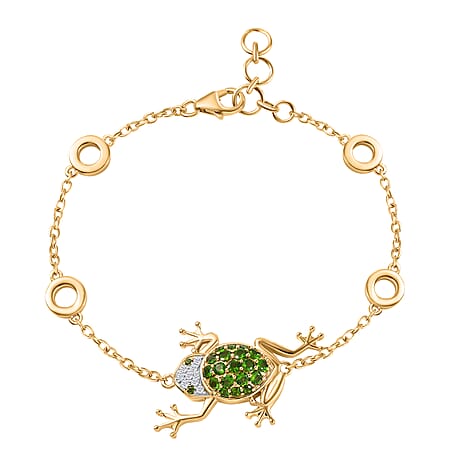 Natural Chrome Diopside ,  Blue Sapphire ,  White Zircon  Chain Bracelet (Size - 7) in 18K YG Vermeil Sterling Silver 1.27 ct,  Silver Wt. 9.55 Gms  1.271  Ct.
