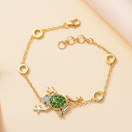 Natural Chrome Diopside ,  Blue Sapphire ,  White Zircon  Chain Bracelet (Size - 7) in 18K YG Vermeil Sterling Silver 1.27 ct,  Silver Wt. 9.55 Gms  1.271  Ct.