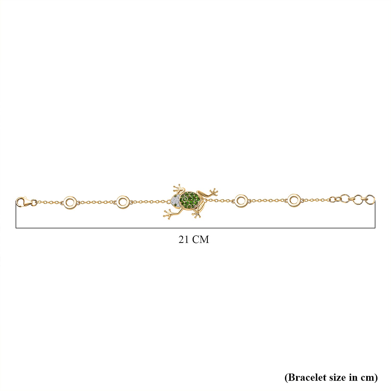 GP Natural Chrome Diopside, Blue Sapphire & White Zircon Chain Bracelet (Size - 7-1 Inch Ext) in 18K Vermeil Yellow Gold Sterling Silver 1.27 Ct,