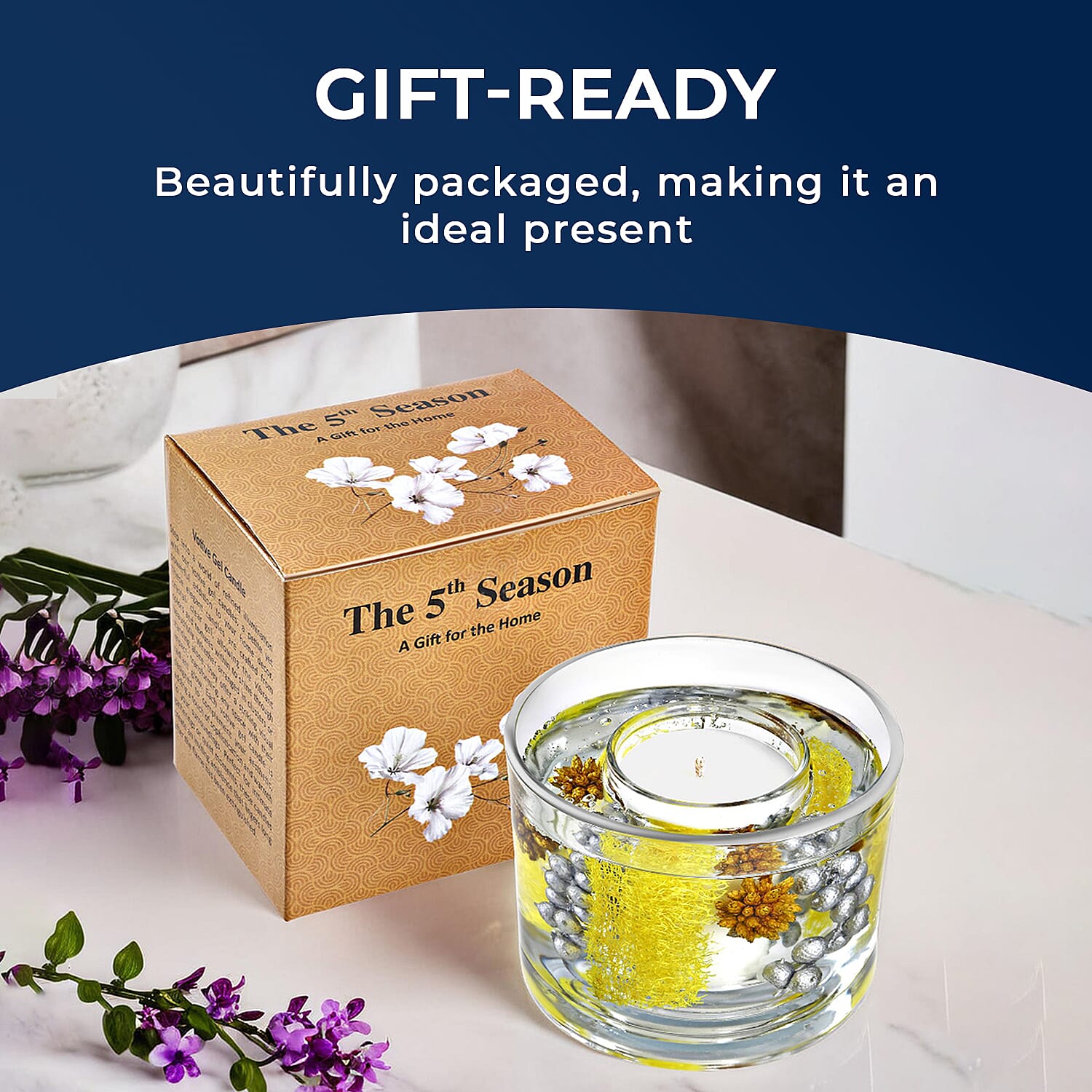 Decorative Gel Candle with Glowing Effect and Embedded Flowers (200g) 