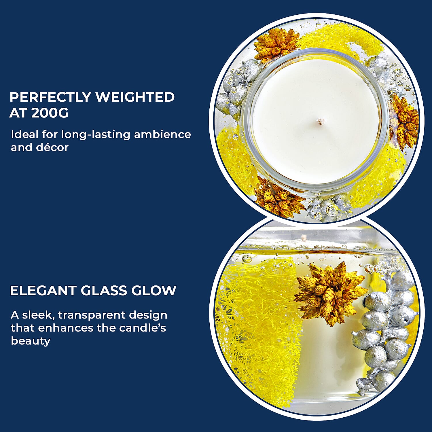 Decorative Gel Candle with Glowing Effect and Embedded Flowers (200g) 