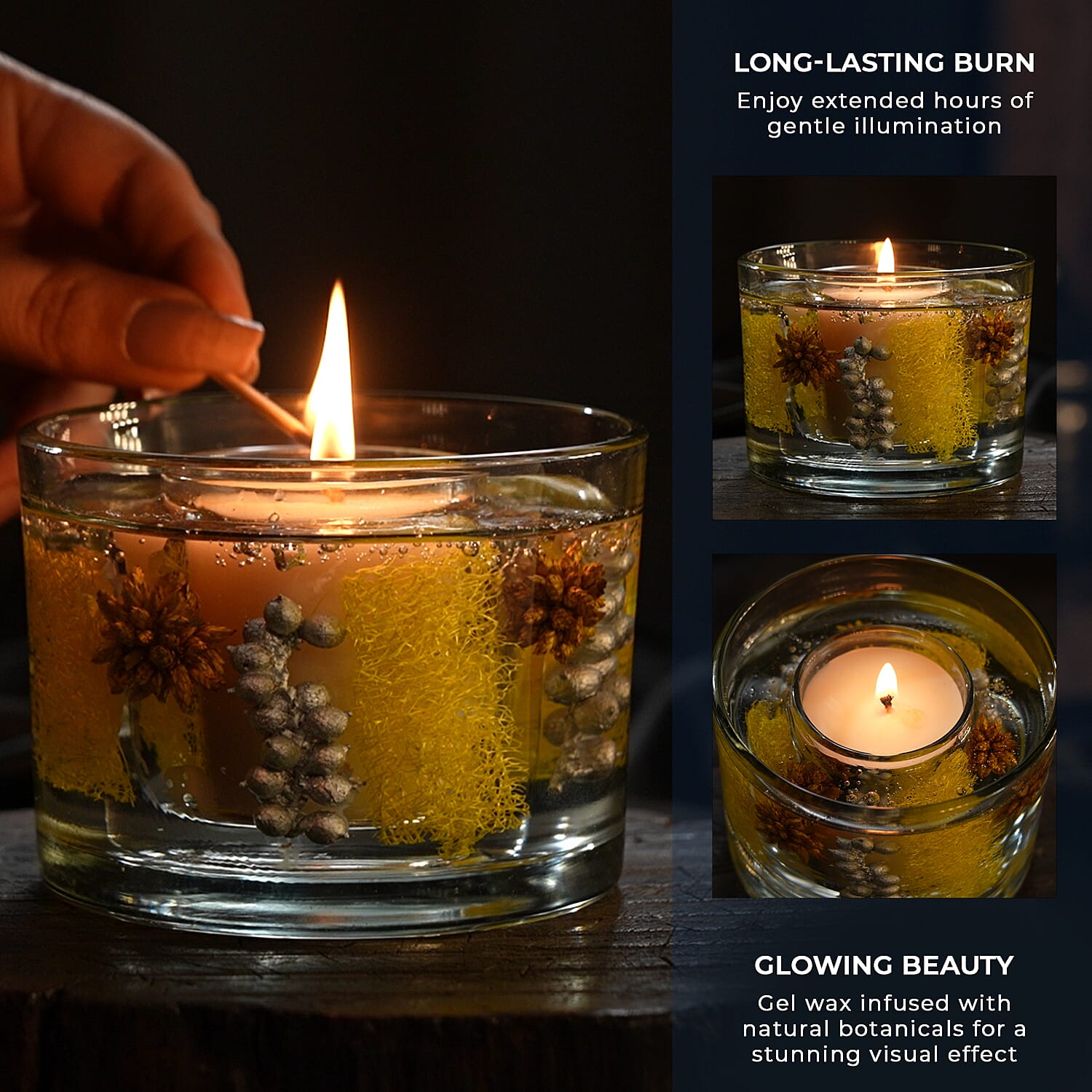Decorative Gel Candle with Glowing Effect and Embedded Flowers (200g) 