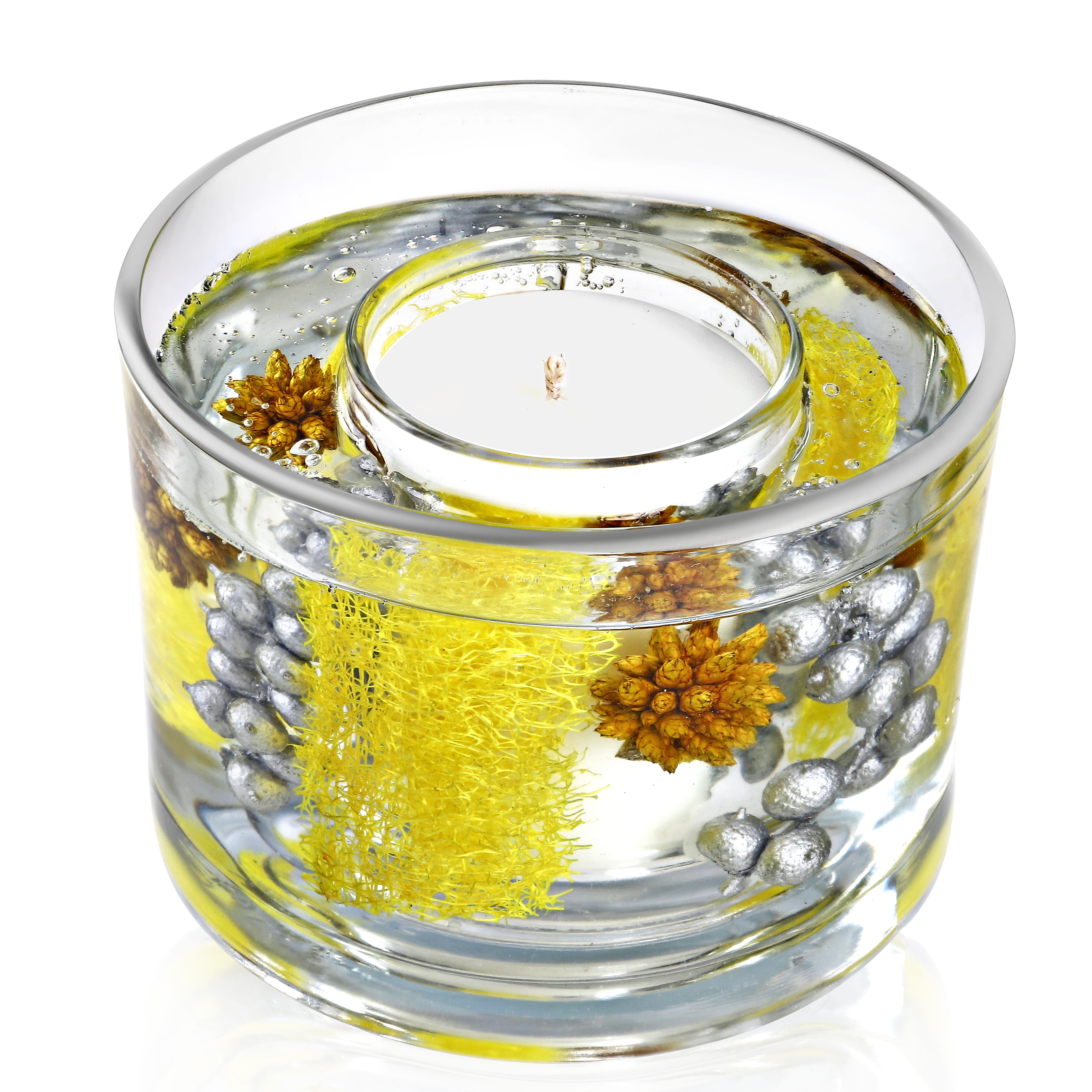 Decorative Gel Candle with Glowing Effect and Embedded Flowers (200g) - Citronella