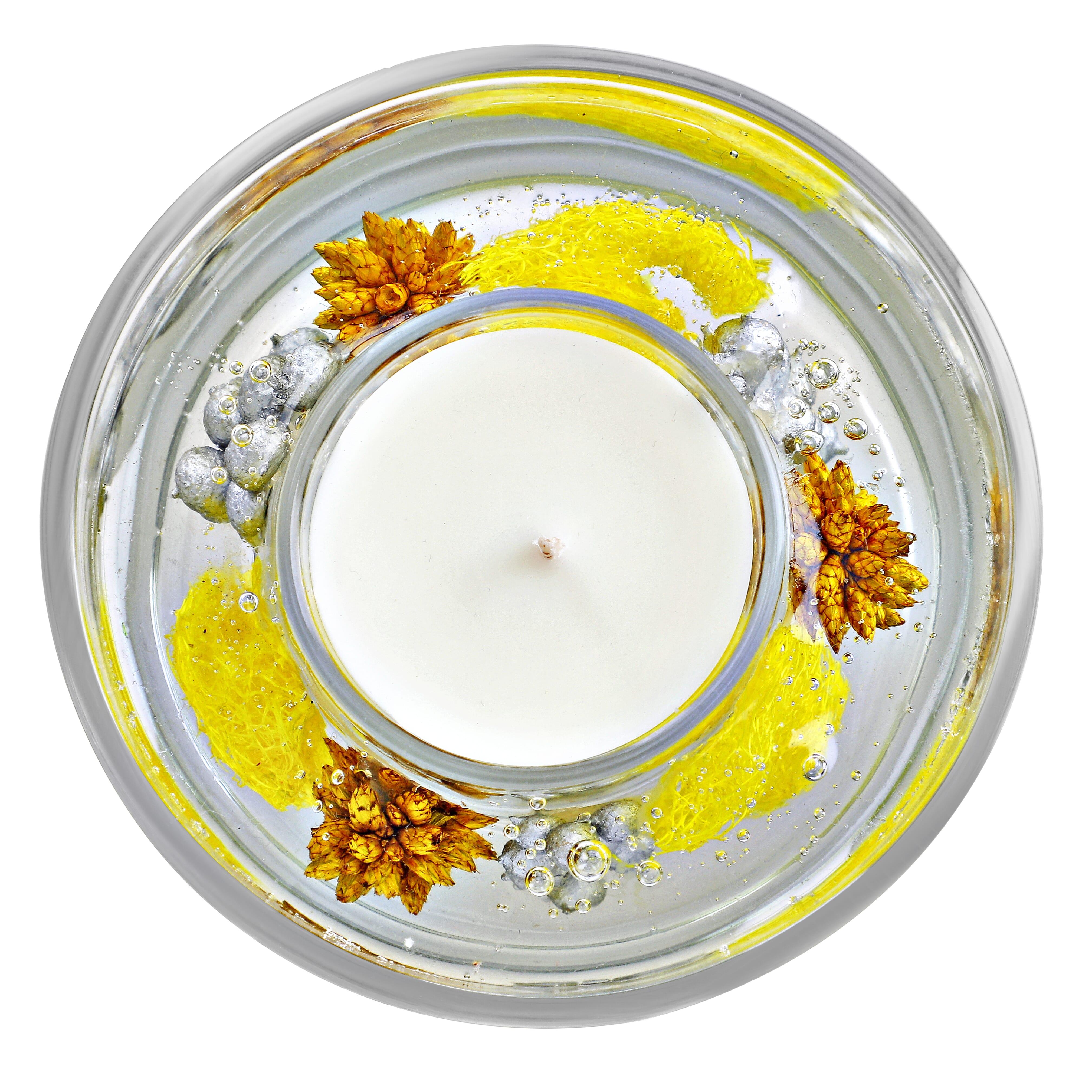 Decorative Gel Candle with Glowing Effect and Embedded Flowers (200g) - Citronella