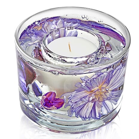 Decorative Gel Candle with Glowing Effect and Embedded Flowers (200gm) - Lavender